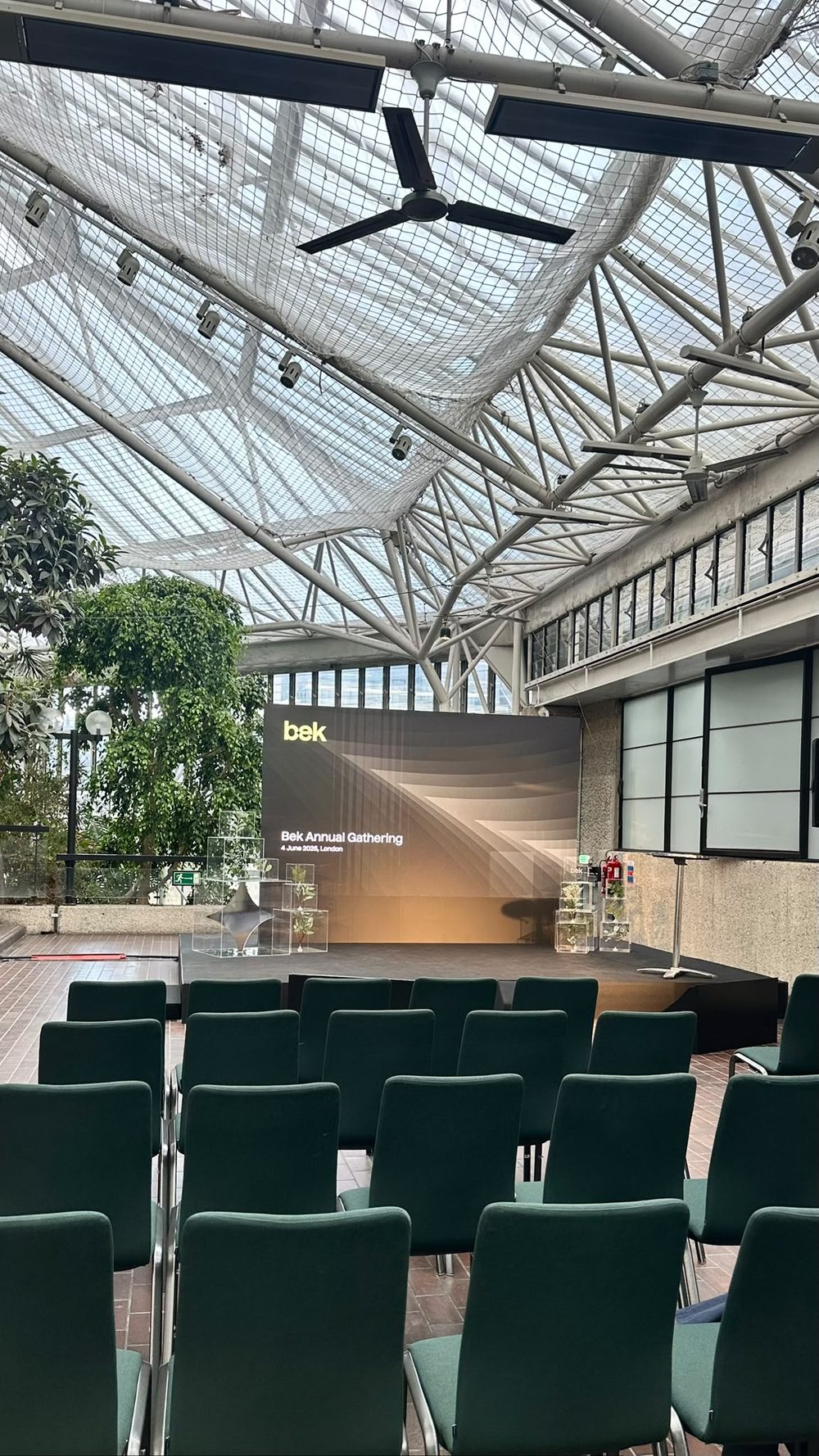 Corporate gathering space with custom stage set built by Dum Event